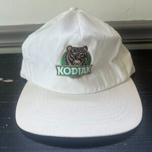 Kodiak Smokeless Tobacco Strap Back Vintage White Hat EUC Bear Calhead